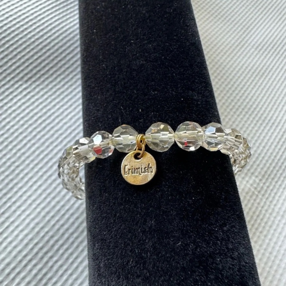 Clear Crystal Bead Stretch Bracelet with Gold Charm